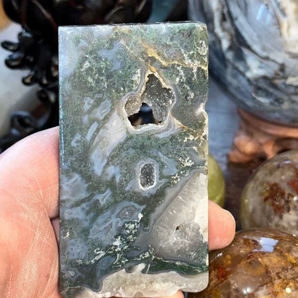 🔥SALE🔥 Moss Agate Crystal Slice With Druzy! - Picture 1 of 5
